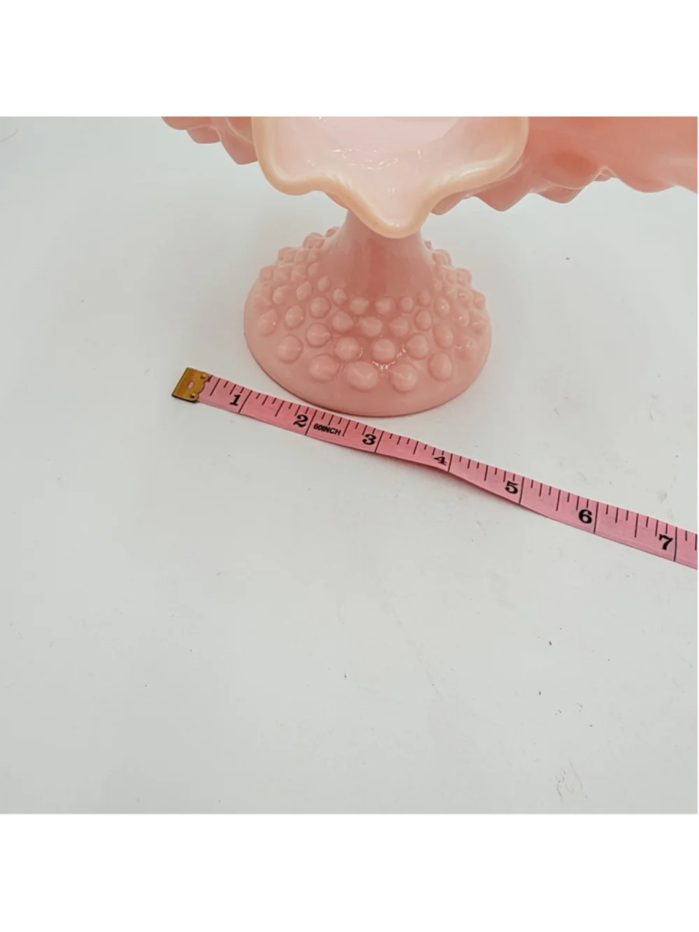 Rare FENTON Rose Pastel Pink HOBNAIL Milk Glass Ruffled Compote 3920 1954